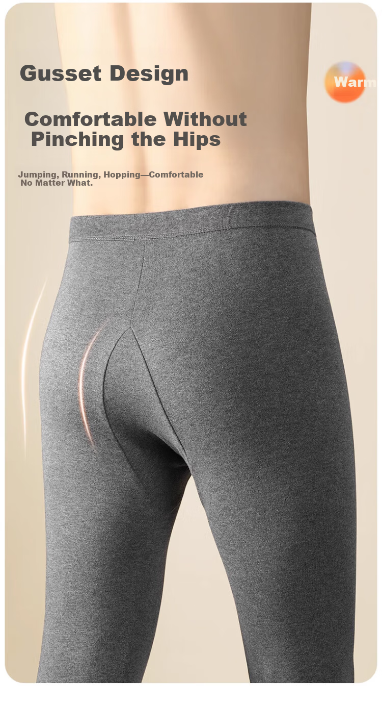 LangSha Men's Autumn Thermal Pants 7A Antibacterial Mite-Resistant Thin Pure Cotton Loose Fit Winter Warm Base Layer Pants 10