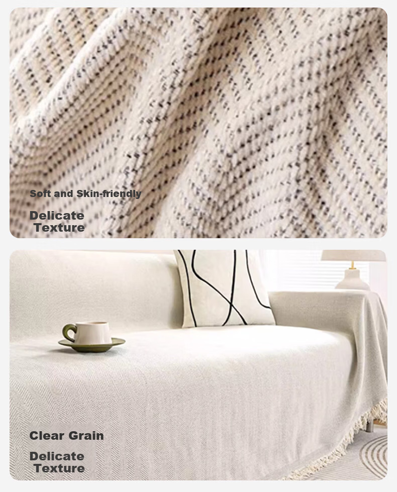 MUJI Sofa Cover Full Wrap Four Seasons Non-Slip Sofa Slipcover 180x260cm Herringbone Khaki 10