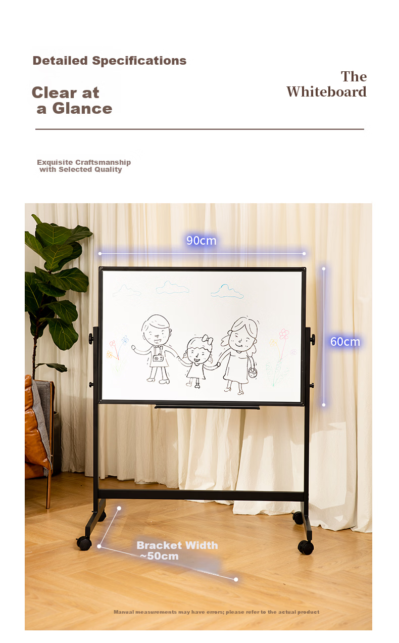 BBNEW 100*150cm Double-Sided Whiteboard Writing Board with Stand, Mobile Height Adjustable Flip Conference Office Home Teaching Magnetic Children's Blackboard White Model NEWV100150-W 9