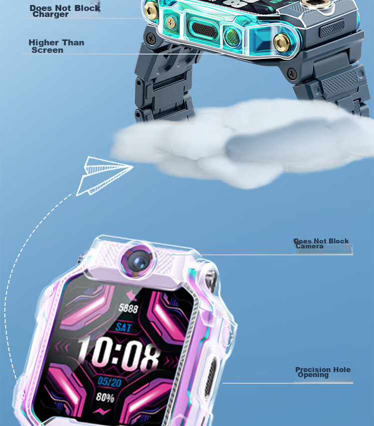 ESCASE Protective Case for Xiaotiancai Children's Smartwatch Z8/Z8A, Slim Shockproof Anti-Collision Full Coverage Outer Shell Accessory, Transparent 5