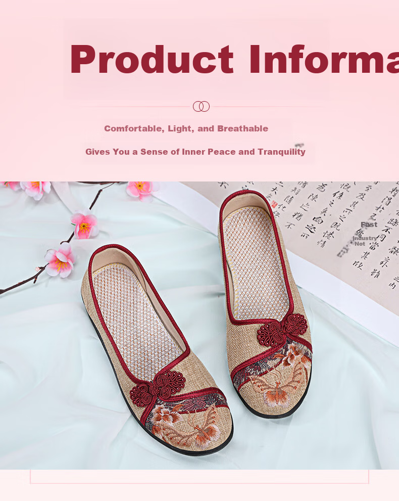BUSHEYUAN Soft Sole Breathable Flat Shoes with Pankou Buttons, Mom Shoes, Lazy Shoes, Old Beijing Cloth Shoes for Women 510-1332 Red Size 37 5