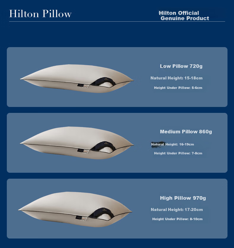 Hilton 95% White Goose Down Pillow Hotel Grade 100-Thread Count Class A Down Pillow Single 48x74cm High Loft 9