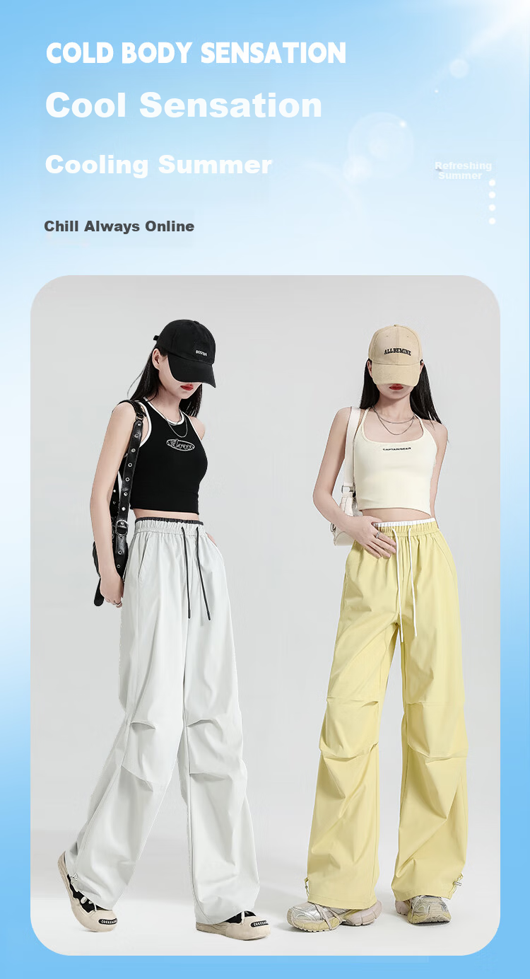 Free Style Paratrooper Cargo Pants for Women Spring Summer High Waist Draped Casual Wide Leg Ice Silk Quick-Dry Hiking Sports Pants 1