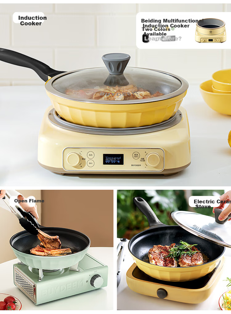 Buydeem Non-Stick Frying Pan Grill Pan Skillet Induction Gas Stove Cooking Pan Light Green 24cm 11