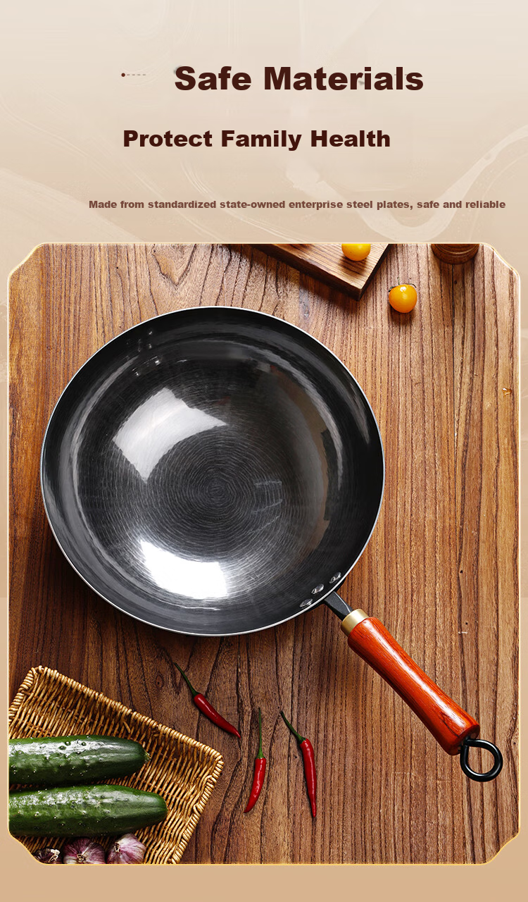 Jinchun Zhangqiu Iron Wok Non-Coated Non-Stick Authentic Cast Iron Round Bottom Gas Stove 34cm 6