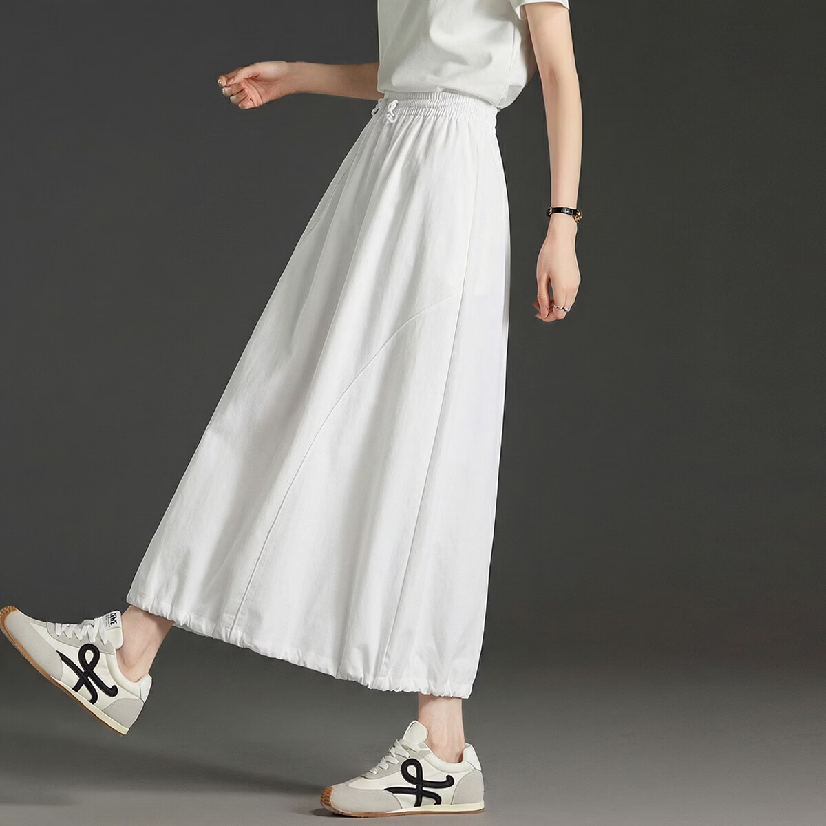 Demana [UPF50+ Ice Cool Fabric] Summer High-Tech Sun Protection Elastic Waist Drawstring Peplum Women's Skirt