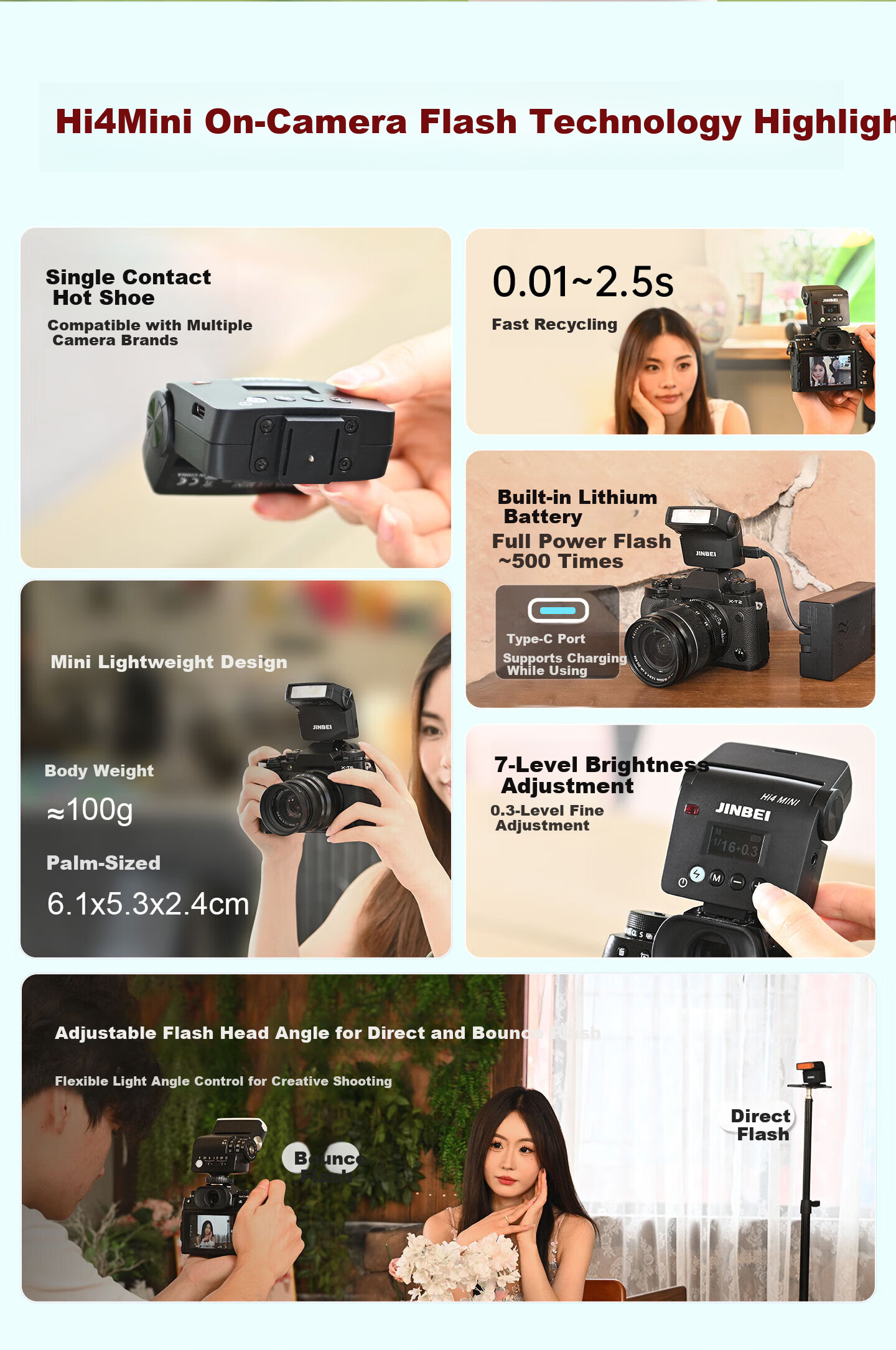 JINBEI HI-4MINI Mini Flash for DSLR And Mirrorless Cameras, Hot Shoe Mount, Portable External Fill Flash, Selfie Light, Compact Universal Photography Light, Lithium Battery Powered 2