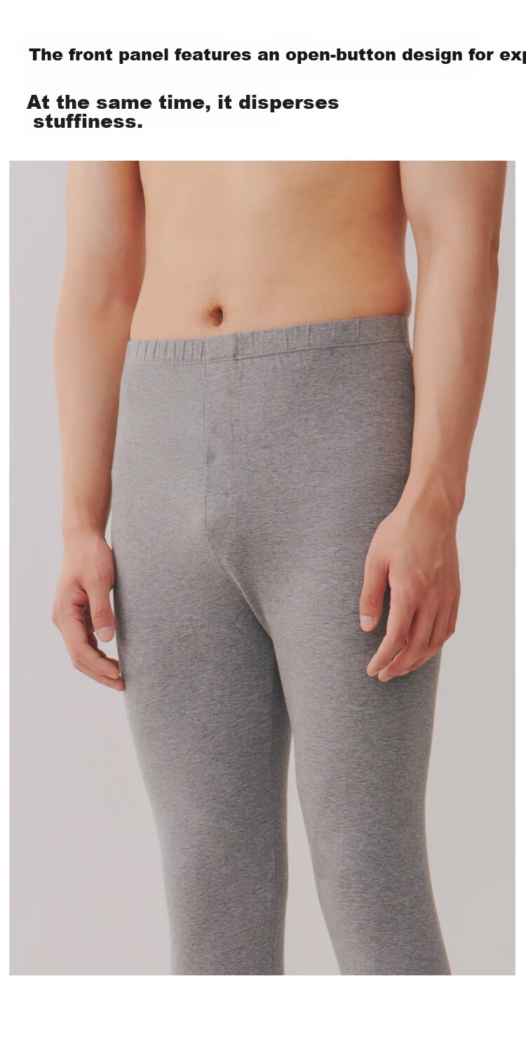 LangSha Men's Pure Cotton Thermal Pants Autumn Winter Thin Inner Wear Base Layer Long Johns Antibacterial Mite-Resistant Heated Cotton Knit Pants 10