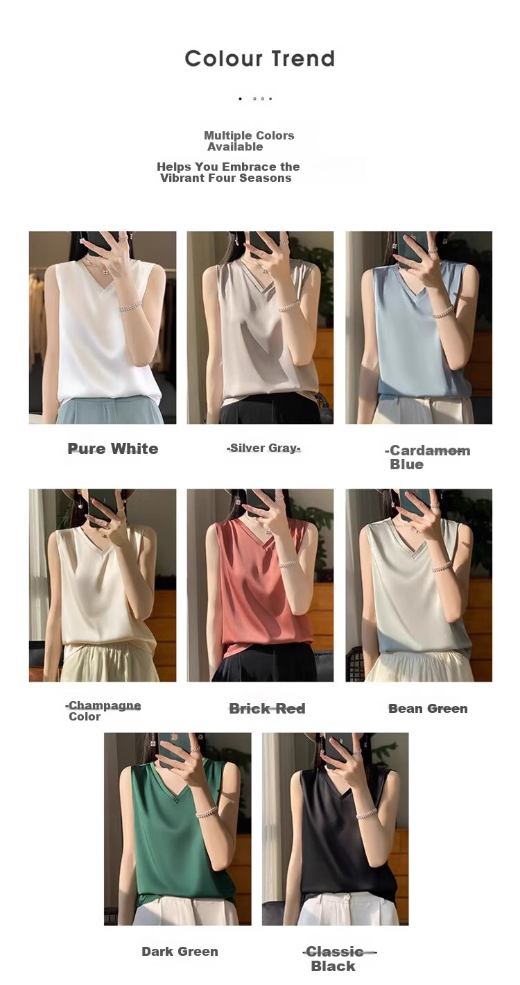 GUJIN Double V-Neck Premium Ice Silk Camisole Women's Innerwear Suit Base Layer Faux Silk Satin Tank Top Spring 5