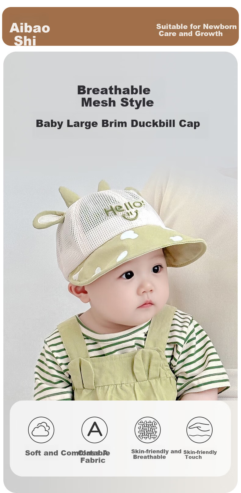 Aibao Baby Hat Spring and Autumn Cartoon Baseball Cap for Kids Outdoor Sunshade Blue Bear T150 22