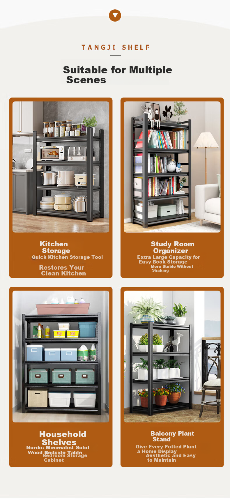 Tangji Kitchen Multifunctional Floor Storage Rack Multi-layer Shelf Microwave Oven Storage Rack Four Layers 80*40*118cm 8