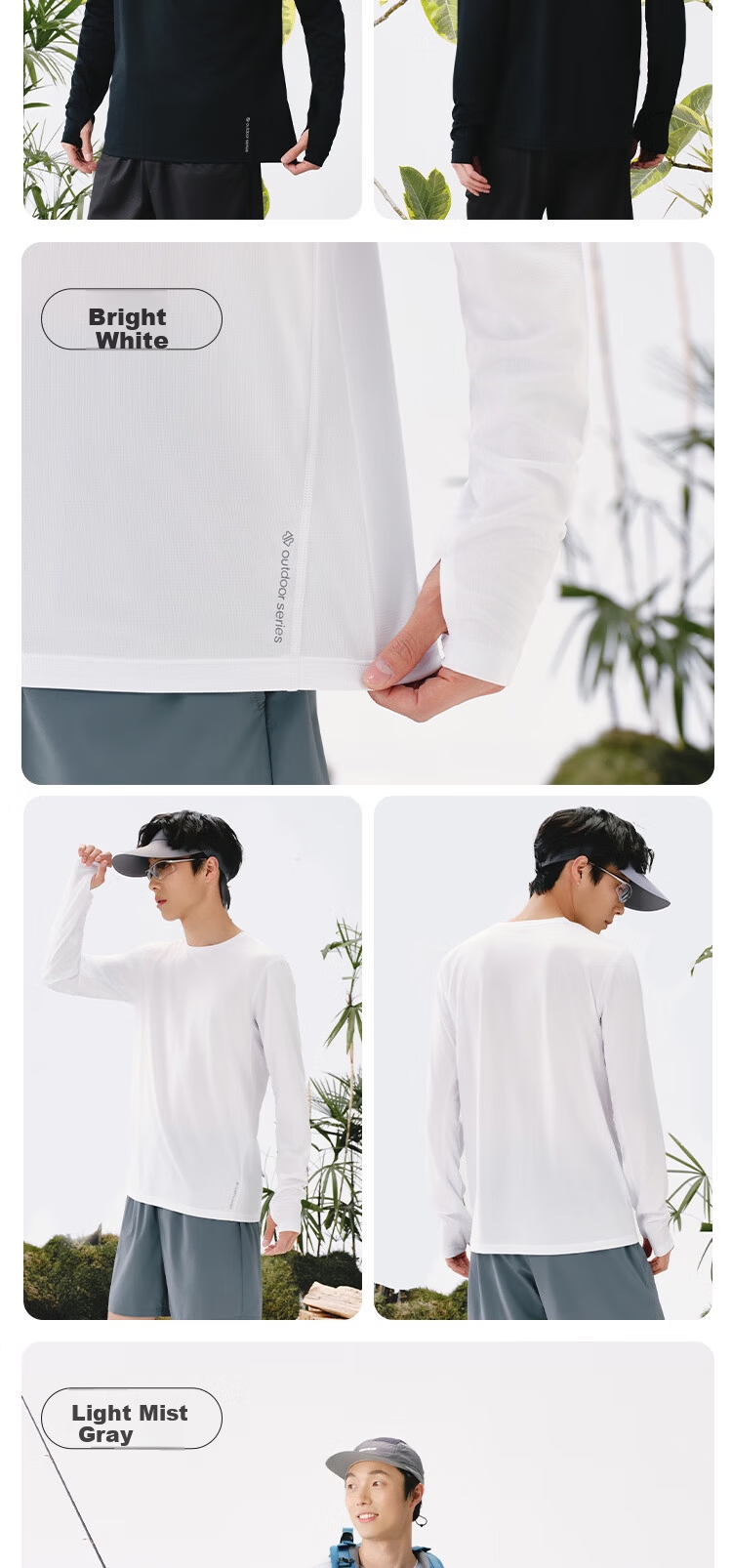 JD Original Autumn And Winter Men's Outdoor Hiking Ultra-Light Long-Sleeve Elastic Comfortable Fit Sweat-Absorbing Quick-Dry Long T-Shirt, Bright White, 3XL 8