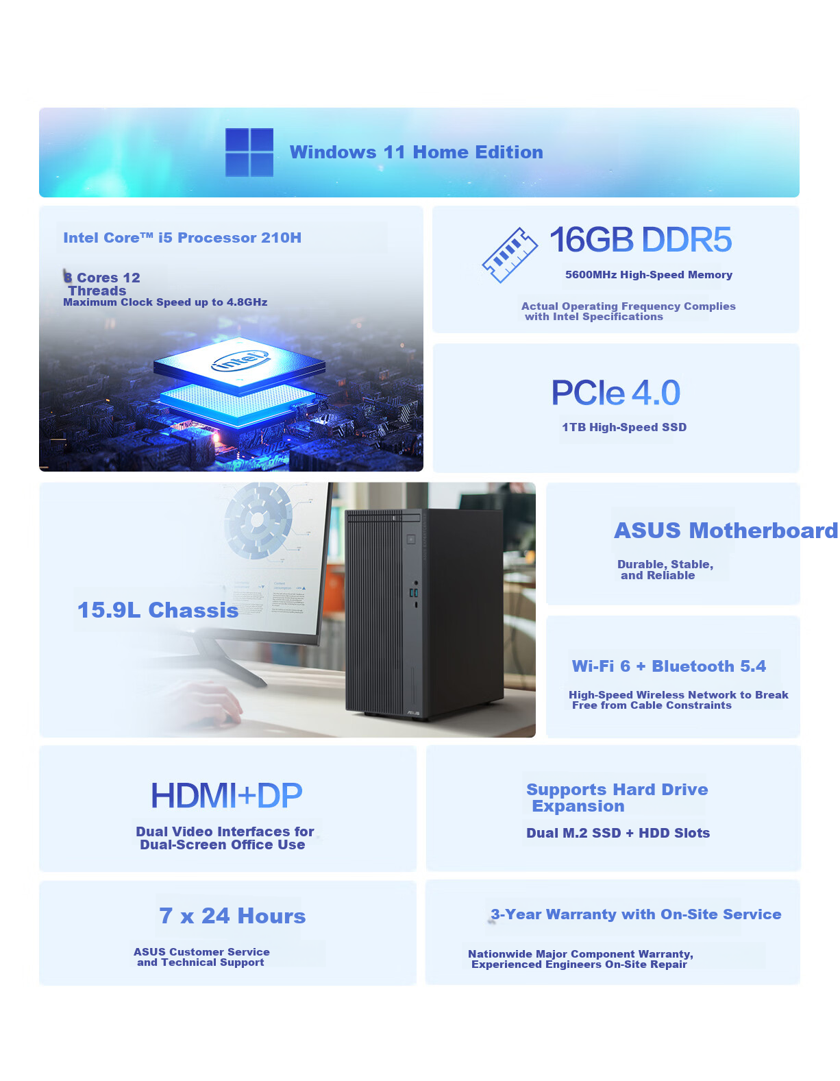 ASUS Poxiao 6X Desktop Computer (Core I9-13900H, 32GB RAM, 1TB SSD, Large Case) with 23.8-Inch Monitor 3