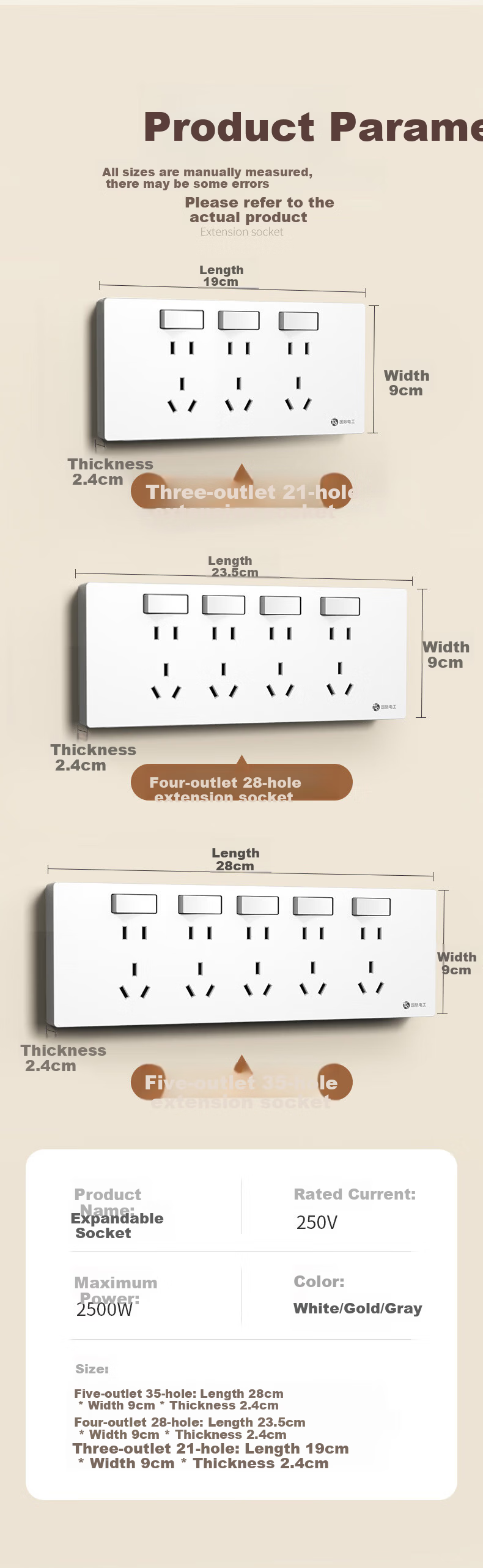 Guojidiangong 86-Type Expandable Socket, Kitchen Extension Multi-Functional Converter, Concealed Installation for Home Use with Switch, Power Strip with 21 Outlets, Left Expansion Five-Hole White 12
