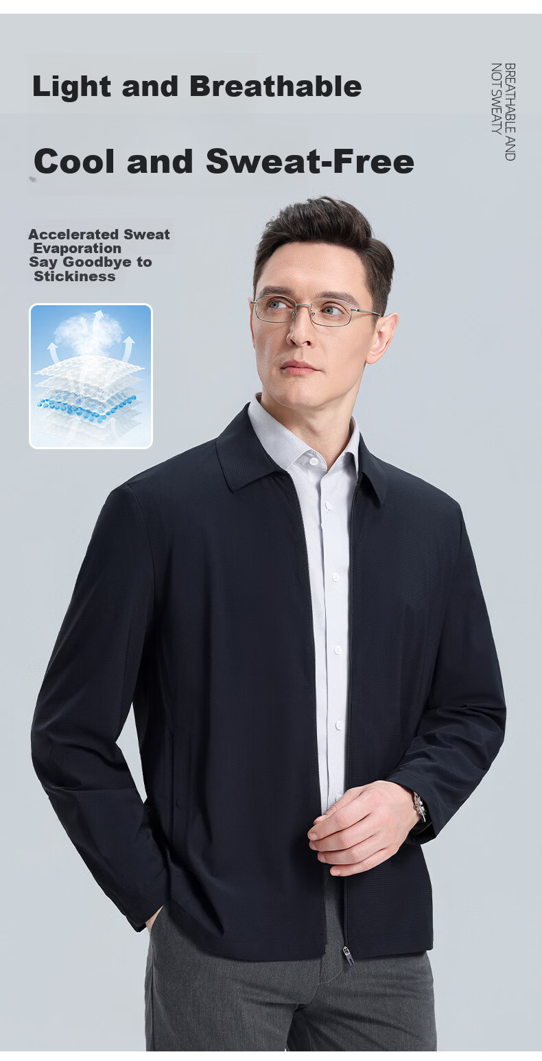 ROMON Men's Sun Protection Cooling Jacket, Summer Business Casual Polo Collar, Middle-aged and Elderly Dad's Executive Outerwear 9