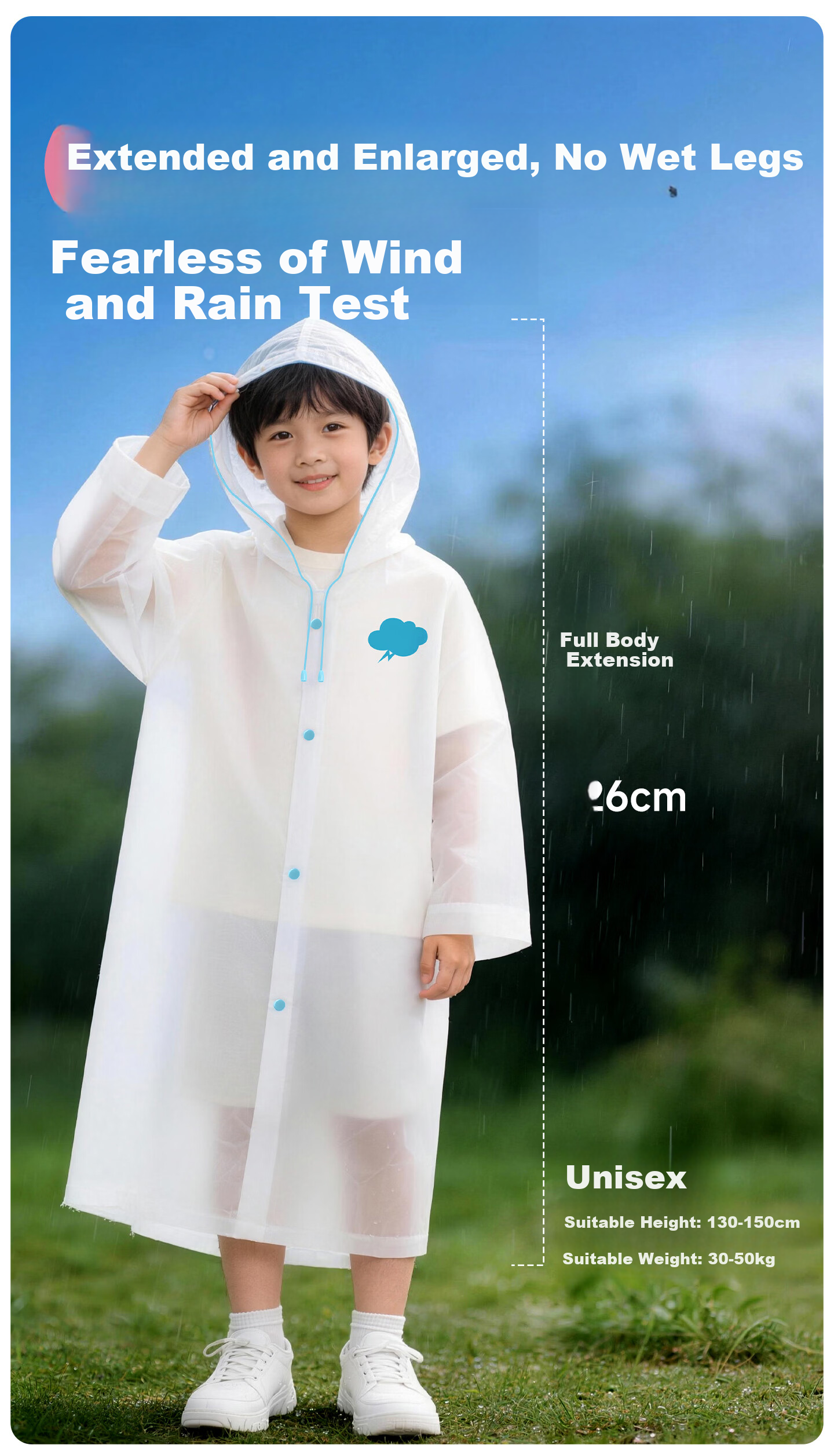 AIKANGNI Disposable Raincoat, Thickened for Heavy Rain Protection, Outdoor Portable, Suitable for Electric Bikes, Stylish White Design with Black Rope 8