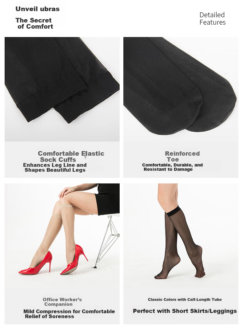 LangSha Mid-Calf Stockings Women Calf Stockings Spring and Autumn Thin Short Anti-Snag Nude Mid-Length Half Tube Socks 5