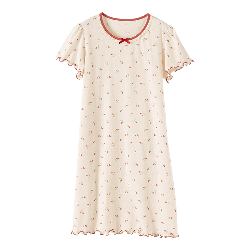 Dingguagua Children's Nightdress 6-12 Years A-Class Cotton Breathable Girls Short Sleeve Summer Home Dress 140cm