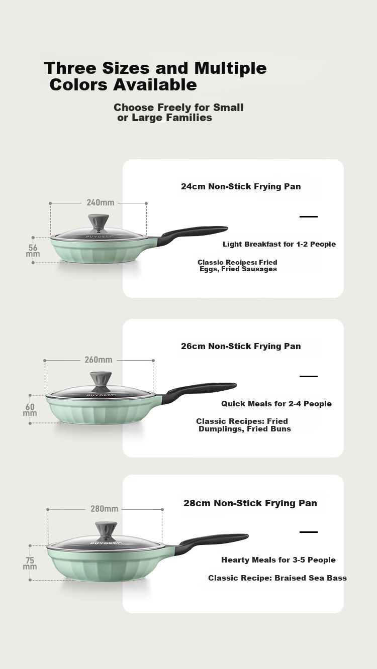 Buydeem Non-Stick Frying Pan Grill Skillet Induction Gas Stove Cooking Pan 26cm Light Yellow 7