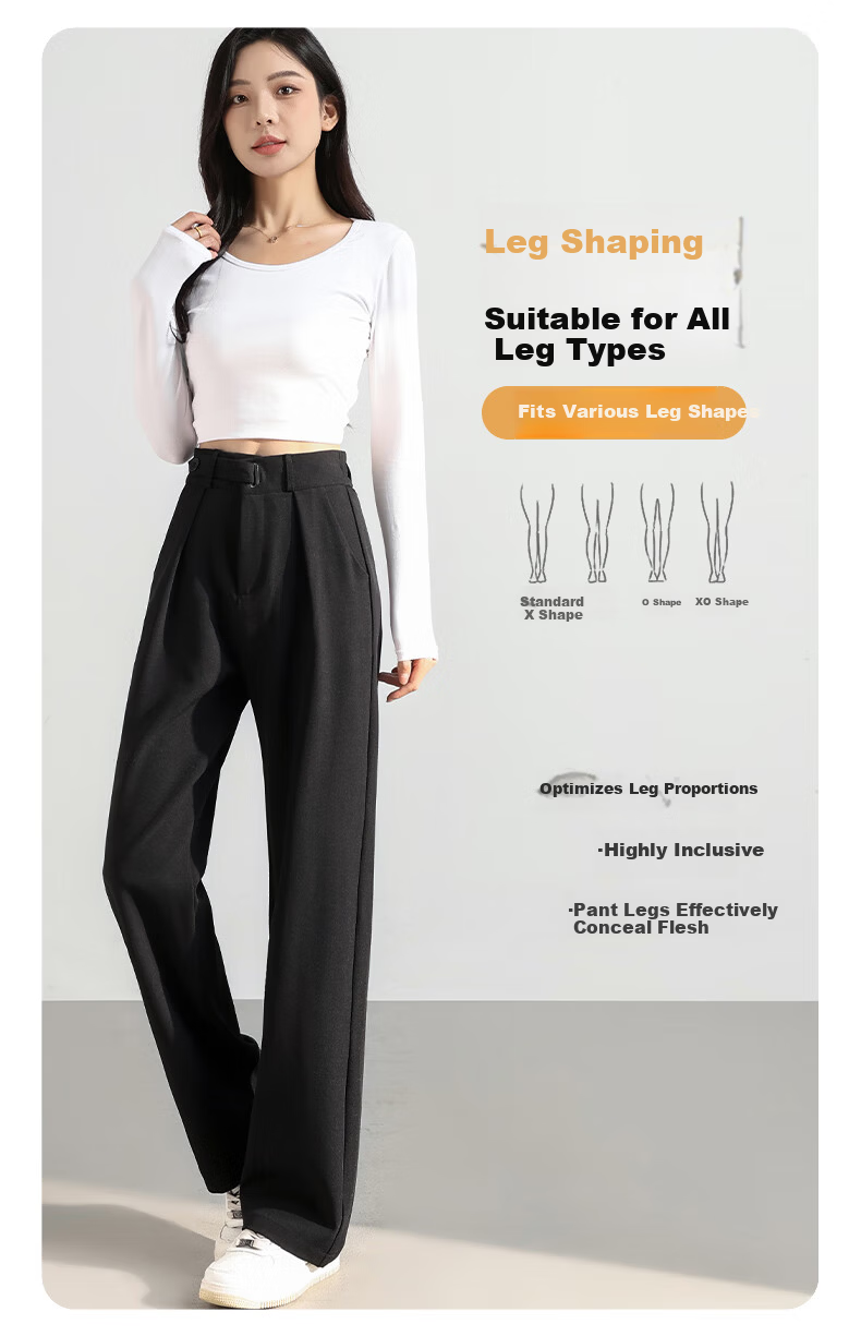 FitonTon Women's Black Early Autumn 2025 Draped Elegant Casual Wide-Leg Straight-Leg Trousers 2