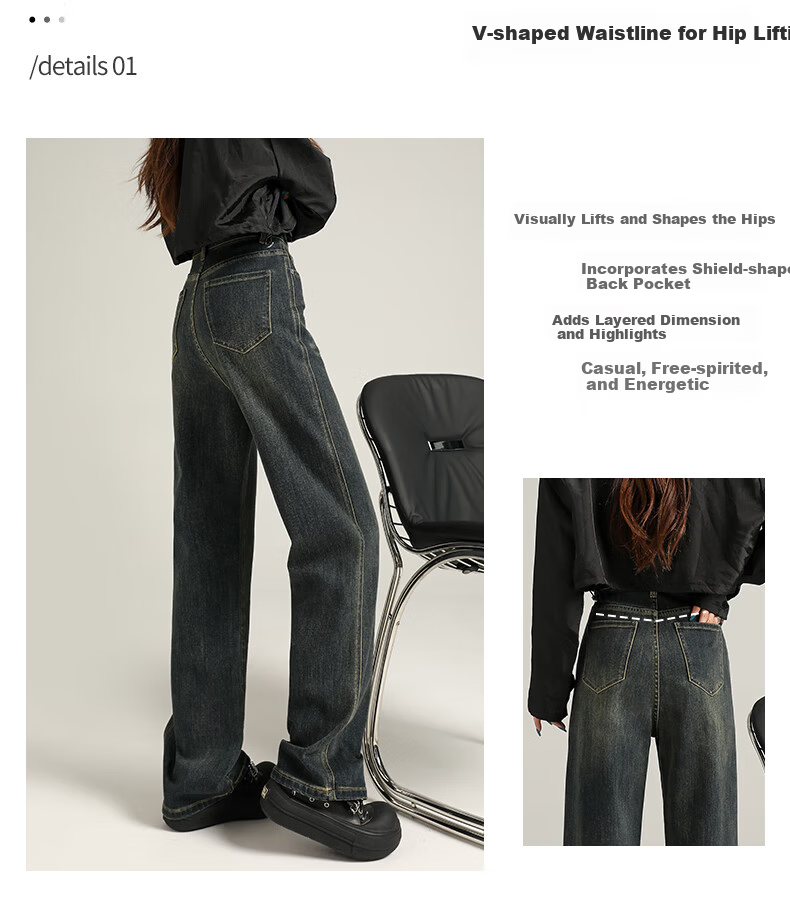 Ziyouxi Slim-Fit Wide-Leg Jeans for Women, Spring 2026 New Style, Petite Straight High-Waist Slimming Elastic Loose Floor-Length Pants 6
