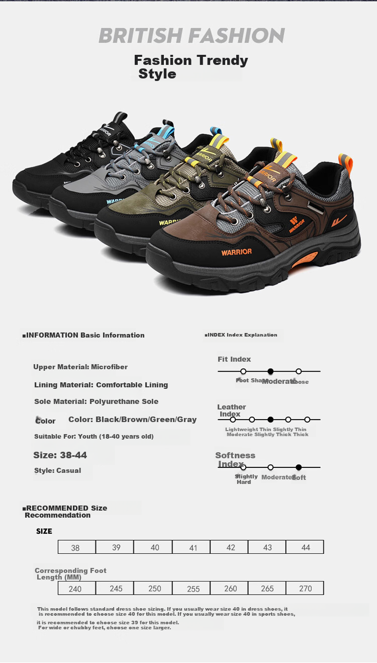 Warrior Men's Summer Breathable Work Office Sports Casual Non-slip Wear-resistant Safety Dad Shoes Black/Grey/Blue 43 8