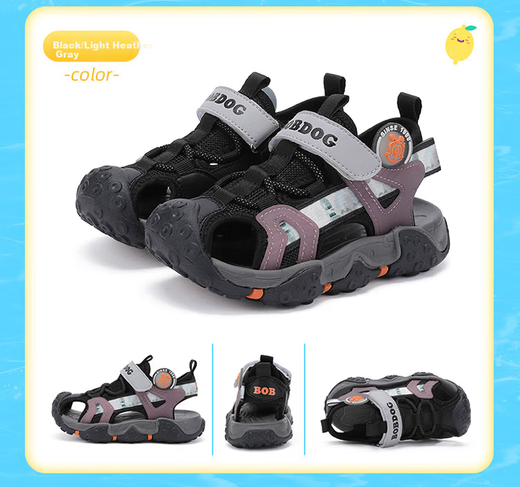 BOBDOG Kids Summer Beach Shoes Boys Closed-Toe Sandals Large Children Shoes 105532108 Black/Light Gray 25 9