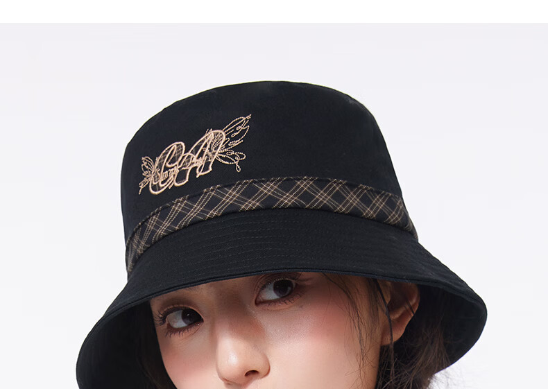 CACUSS Women's Fisherman Hat Spring Summer Outdoor Casual Embroidered Sunshade Breathable Cotton Bucket Hat Slimming Face Lanye Black 13