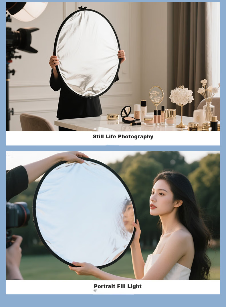 Leiz 80CM 2-in-1 Reflector Photography Studio Foldable Fill Light Board Portable Outdoor Portrait Soft Light Board Gold Silver Black White Round Lighting Board Photography Props 4