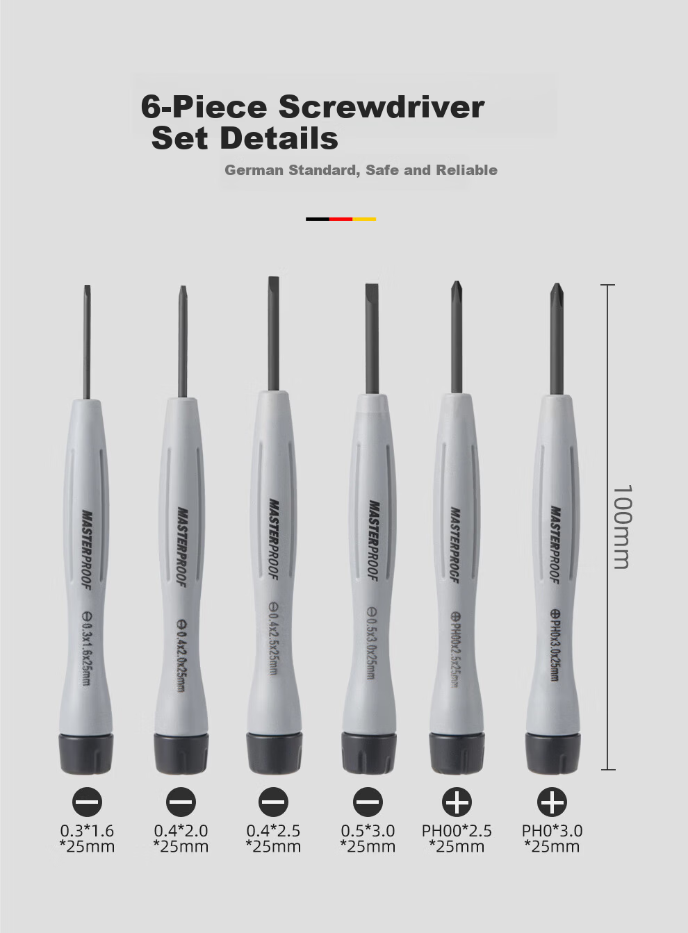 MASTERPROOF Precision Screwdriver Set for Glasses, Cross and Flathead Small Watch Screwdrivers, Computer and Mobile Phone Repair Tool Kit 4