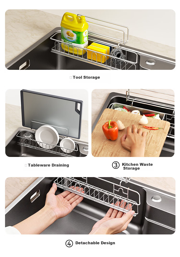 JD Jingzao Japanese Style Side Drain Embossed Thickened 304 Stainless Steel Pure Titanium 0 Coating Large Single Sink 70*48 with Faucet 3