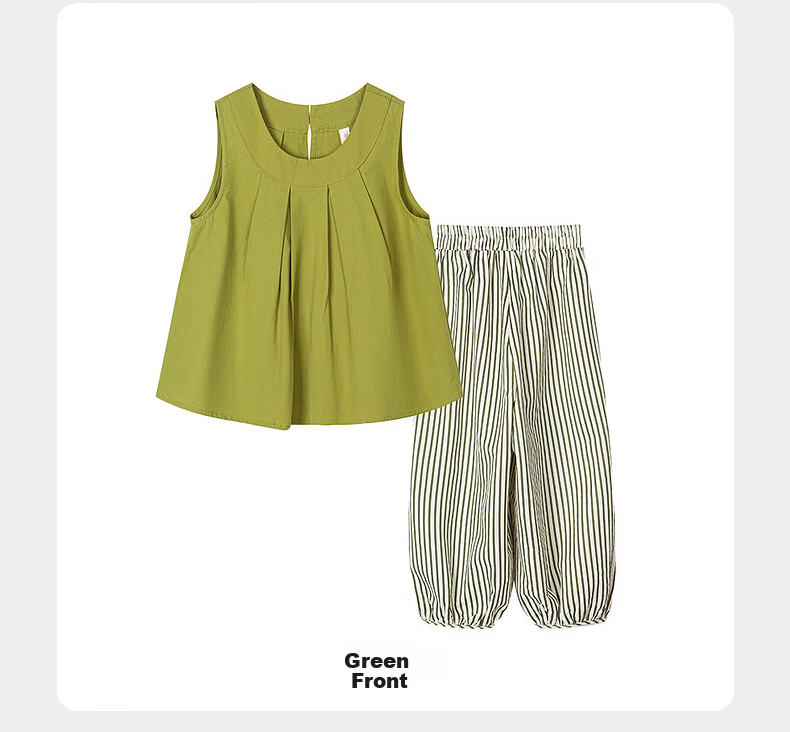 Fulomi Girls' Summer Set Korean Style Sleeveless Top and Versatile Striped Casual Pants Two-Piece Set Caramel Color Size 130 16