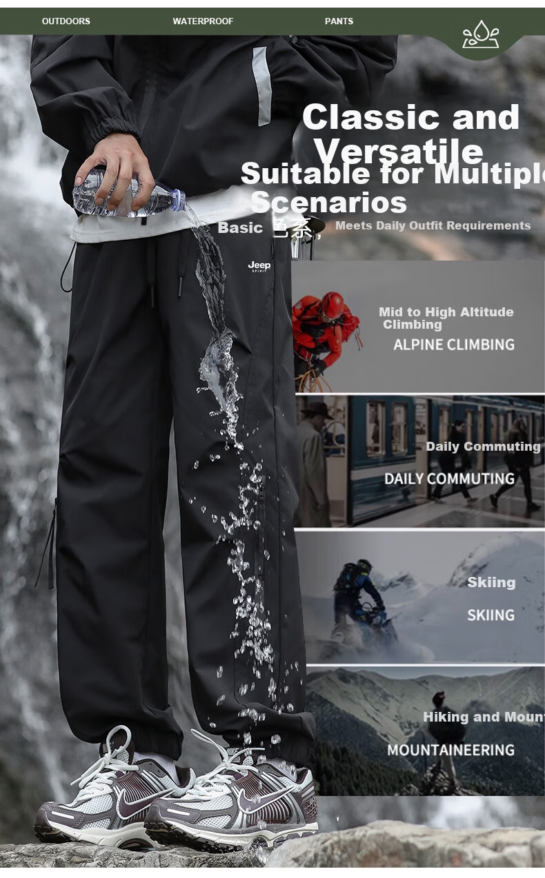 JEEP SPIRIT Men's Casual Pants Autumn Winter Fleece Lined Waterproof Windproof Outdoor Trousers Military Green Fleece Lined 4XL 2