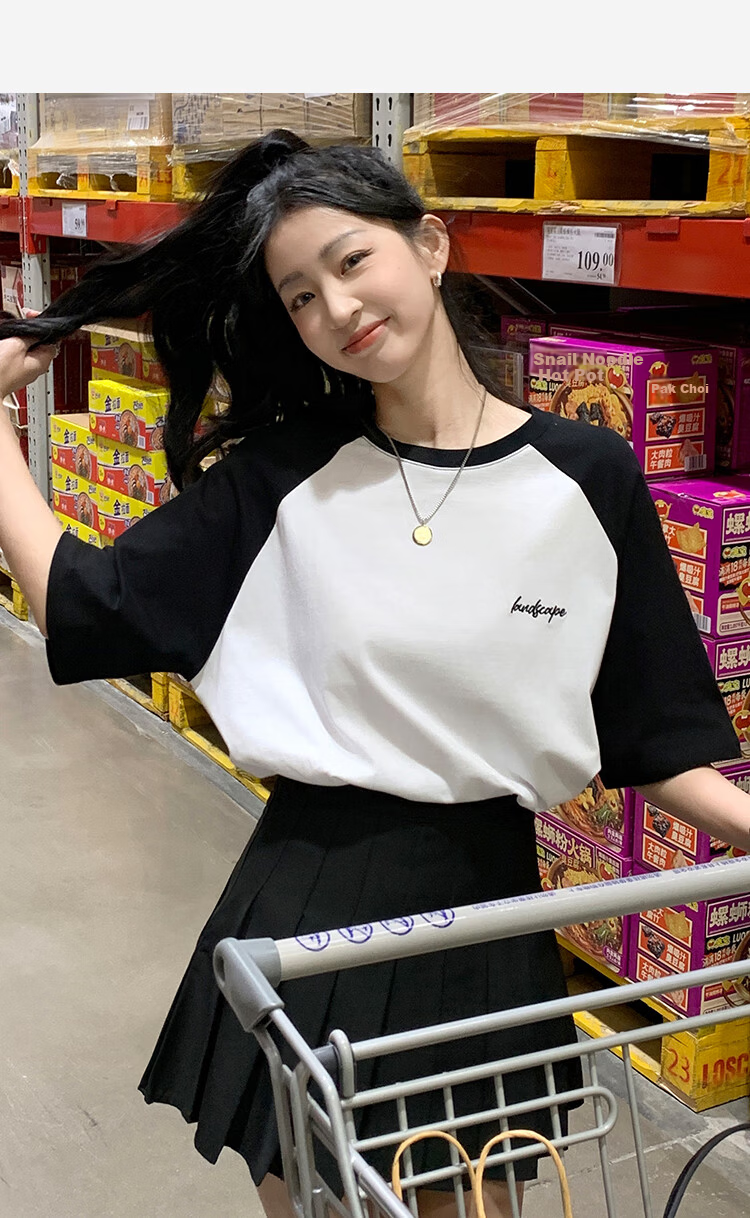 TonLion 2025 Women's Crew Neck Raglan Sleeve Letter Print Short Sleeve T-Shirt WP Charcoal Gray M 7