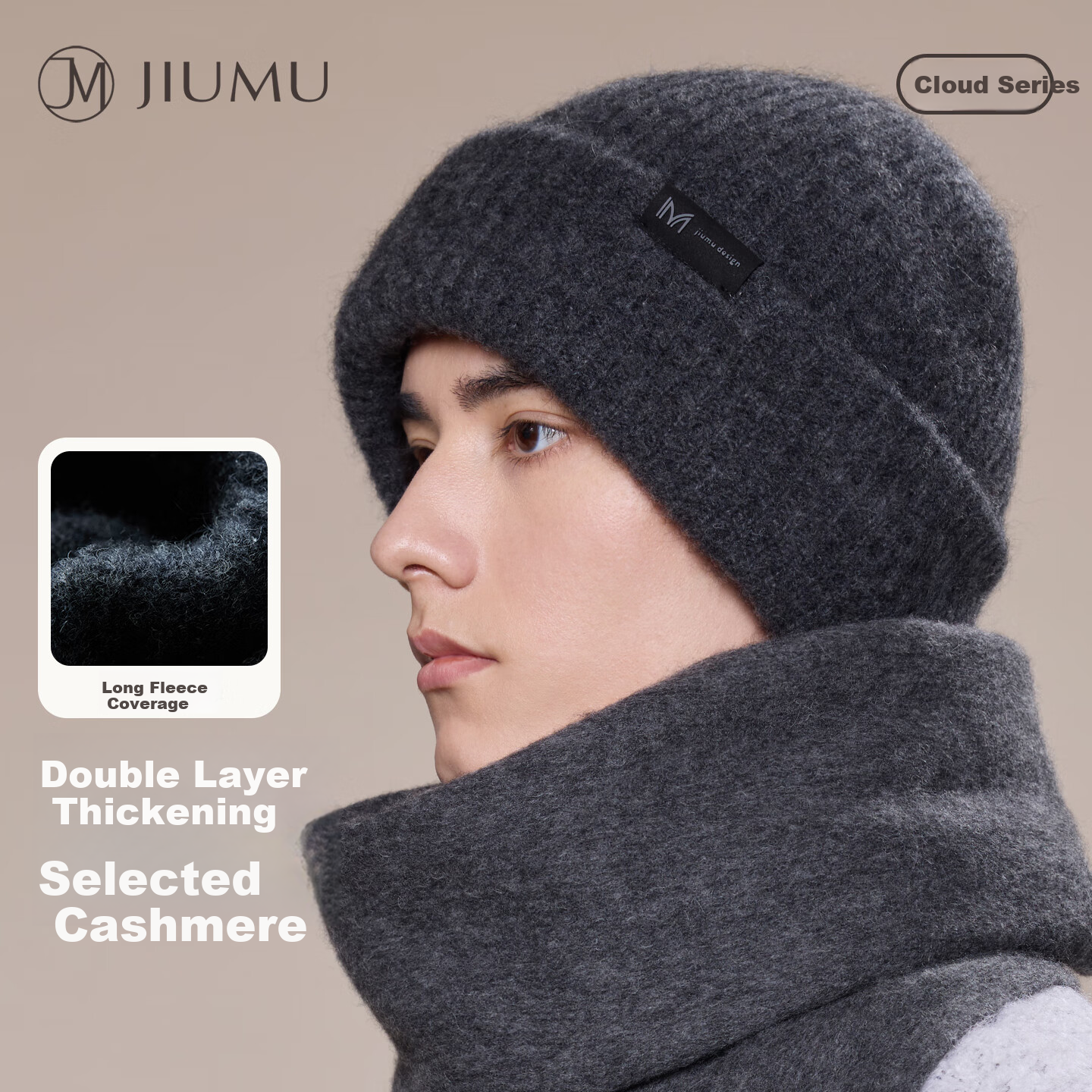 JIUMU Cashmere Thick Brim Warm Wool Knit Hat Autumn Winter Wool Beanie Cold Weather Hat Men's Winter Hat Slouchy Hat Cold Protection Cap