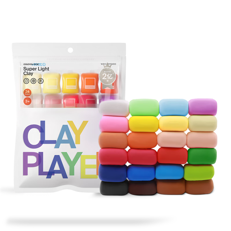 Coloyou Ultra-Light Non-Toxic Clay, Colored Clay, Play Dough, DIY Handcraft Toy for Children, 24 Colors in Candy Bag Packaging, Portable
