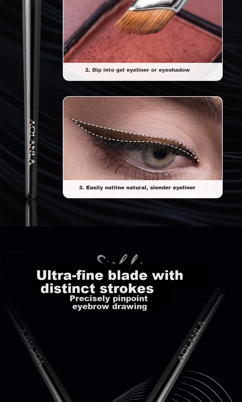 AOLANLA Sickle Eyeliner Brush 2-Pack Ultra-Thin Eye Detail Makeup Brush Blade Under Eye Tear Trough Eyelid to Brow Brush 5