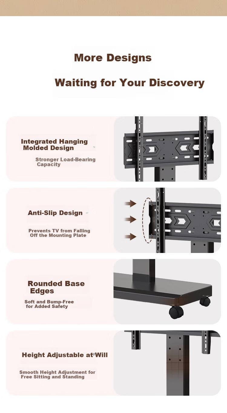 Junao TV Mobile Stand, 55-110 Inch Large Screen Floor-Standing Mount, All-In TV Bracket Cart, Universal for Multiple Brands of TVs, Video Conference Stand 9