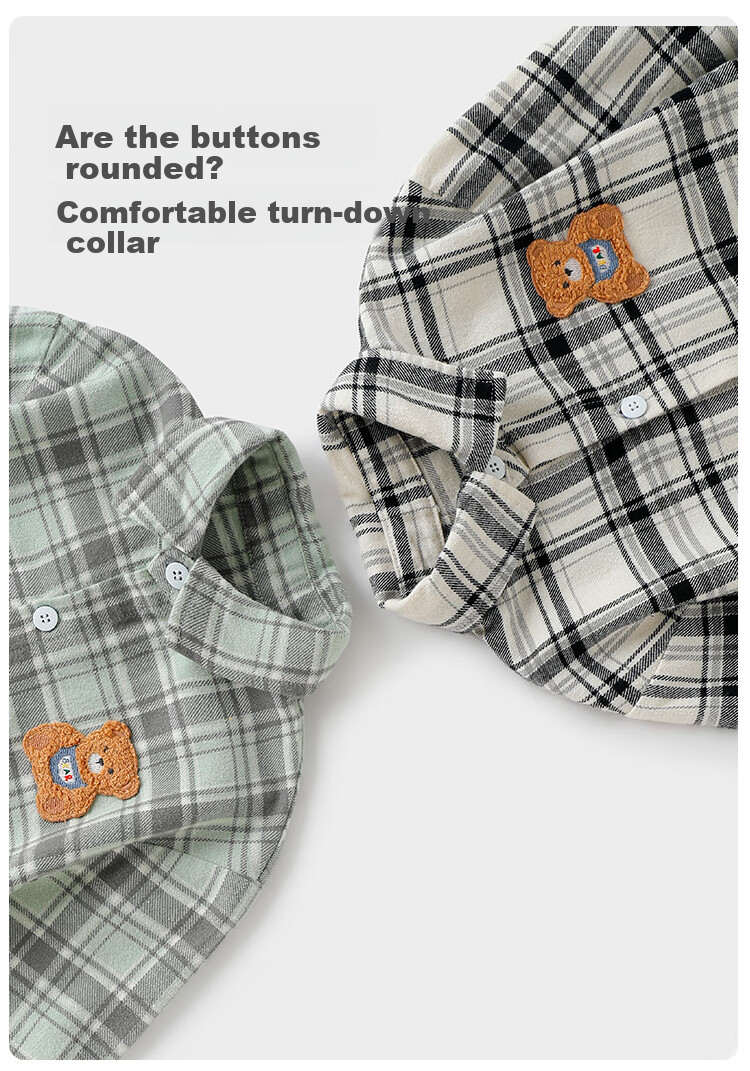 Yishuang'er Children's Shirt Spring and Autumn Boys' Polo Collar 100% Cotton Long Sleeve Baby Shirt Black and White Plaid 4