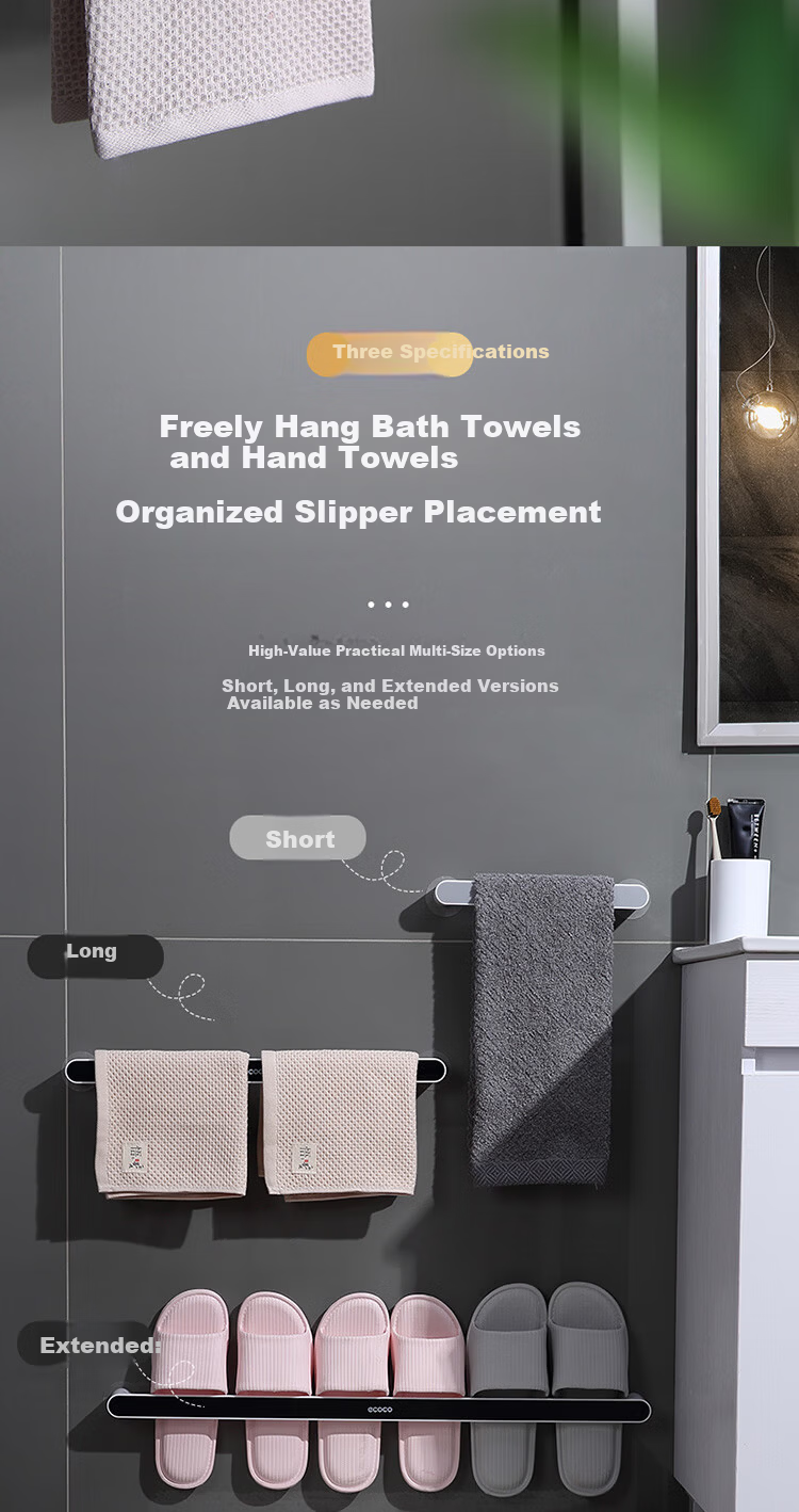 Ecoco No-Drill Towel Rack Bathroom Toilet Storage Towel Bar Minimalist Bathroom Shelf E1929 Black 7