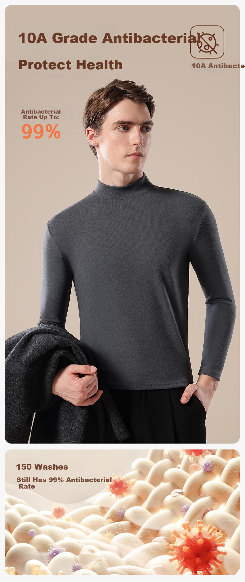 SNOWFLYING Men's Half Turtleneck Thermal Underwear Autumn Base Layer Fleece Thickened Long Sleeve T-Shirt 4