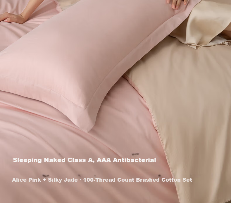 AMOR Antibacterial Class A 100-Count Cotton Brushed Four-Piece Bedding Set Pure Cotton Winter Duvet Cover Fitted Sheet Gem Blue Standard 7