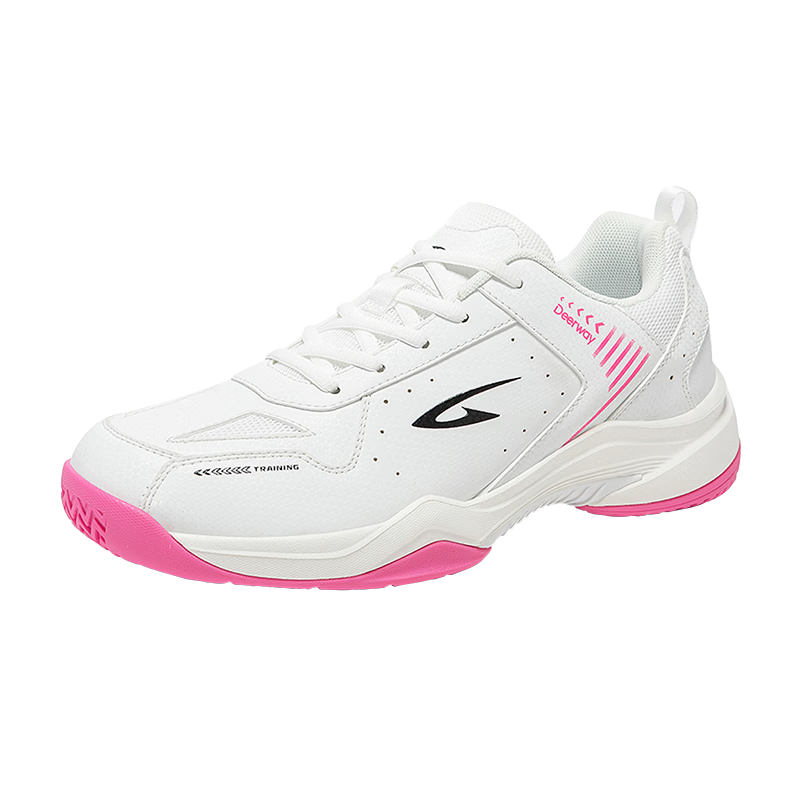 DEERWAY Badminton Shoes Youth Adult Universal Casual Soft Sole Non-Slip Sports Leisure Shoes Pink White Size 44