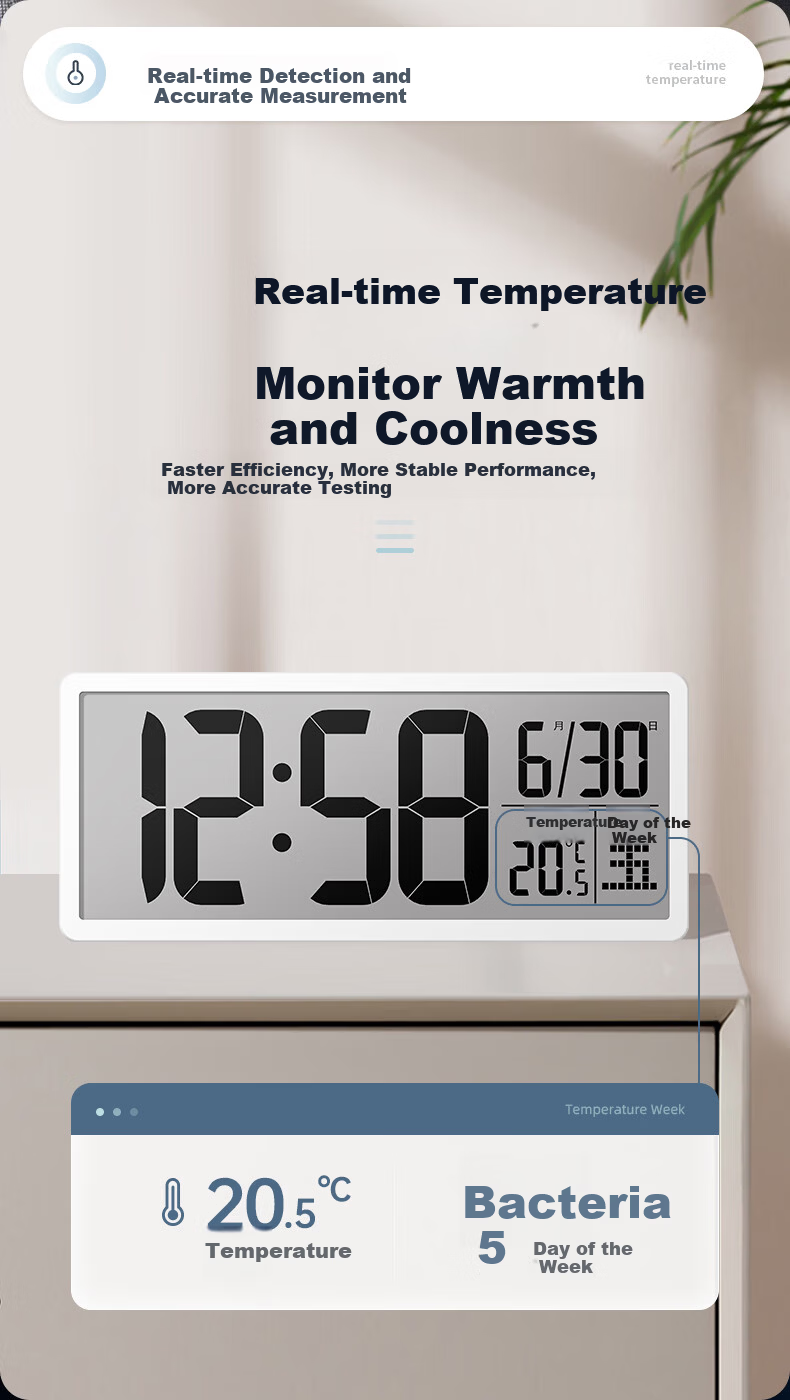 Mazhi Digital Wall Clock Electronic Desk Clock Living Room Table Clock Wall-Mounted Clock Perpetual Calendar Table Clock Creative Alarm Clock White 11