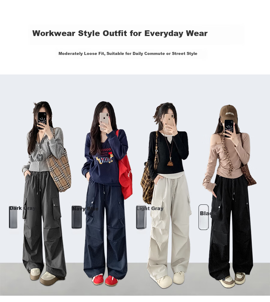 Borui American Workwear Pants 2026 New Autumn Women's Casual Loose Wide-Leg Outdoor Hiking Cargo Pants 9