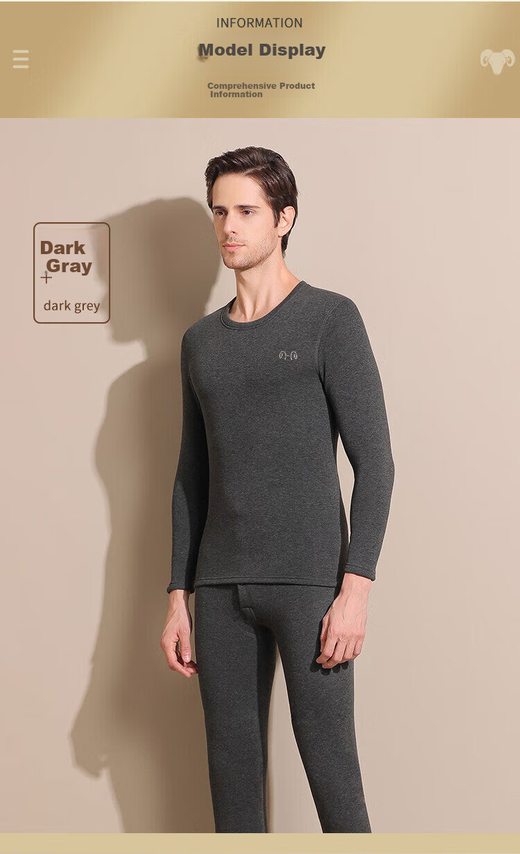 Hengyuanxiang [Hot Sale 50,000 Sets] Men's Thermal Underwear Set Cashmere Goat Velvet Thickened Autumn Winter Crew Neck Top and Bottom Dark Gray 14