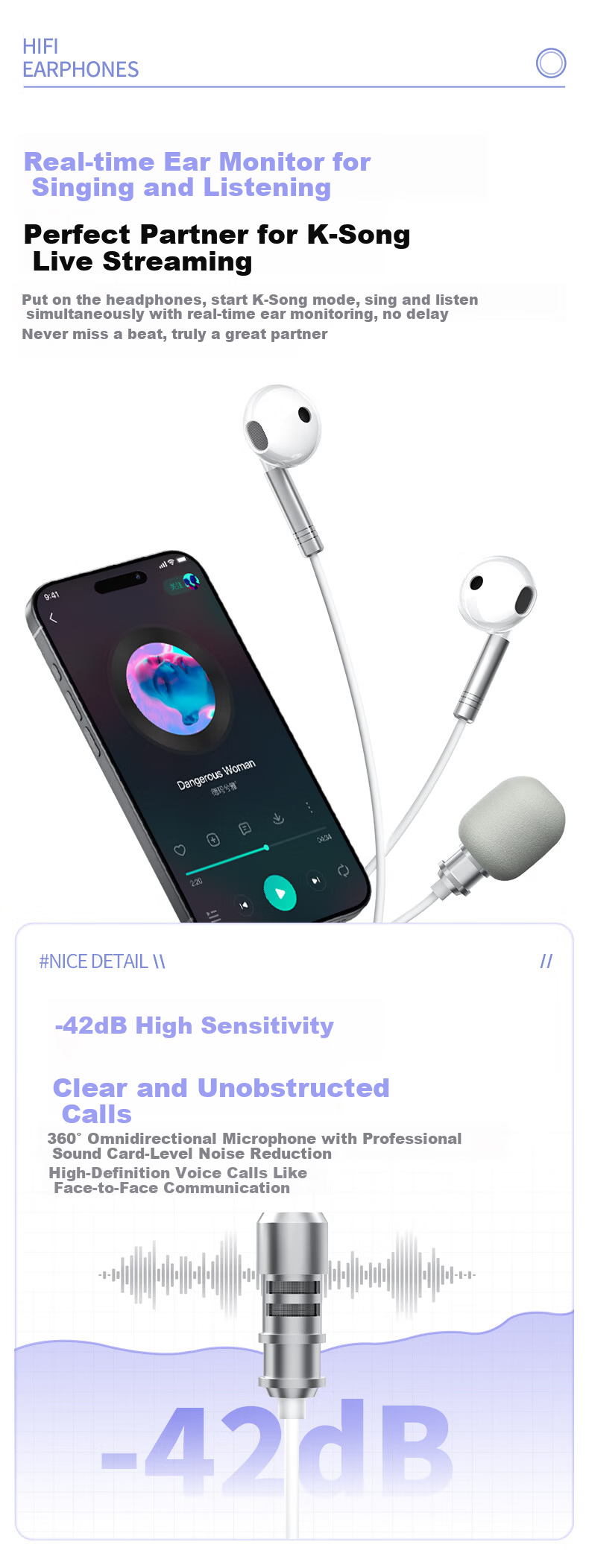 Newmine CYT03 K-Song Dedicated Earphones with Type-C Mic, In-Ear Monitoring, Recording, and Live Streaming Professional Singing Tool 5