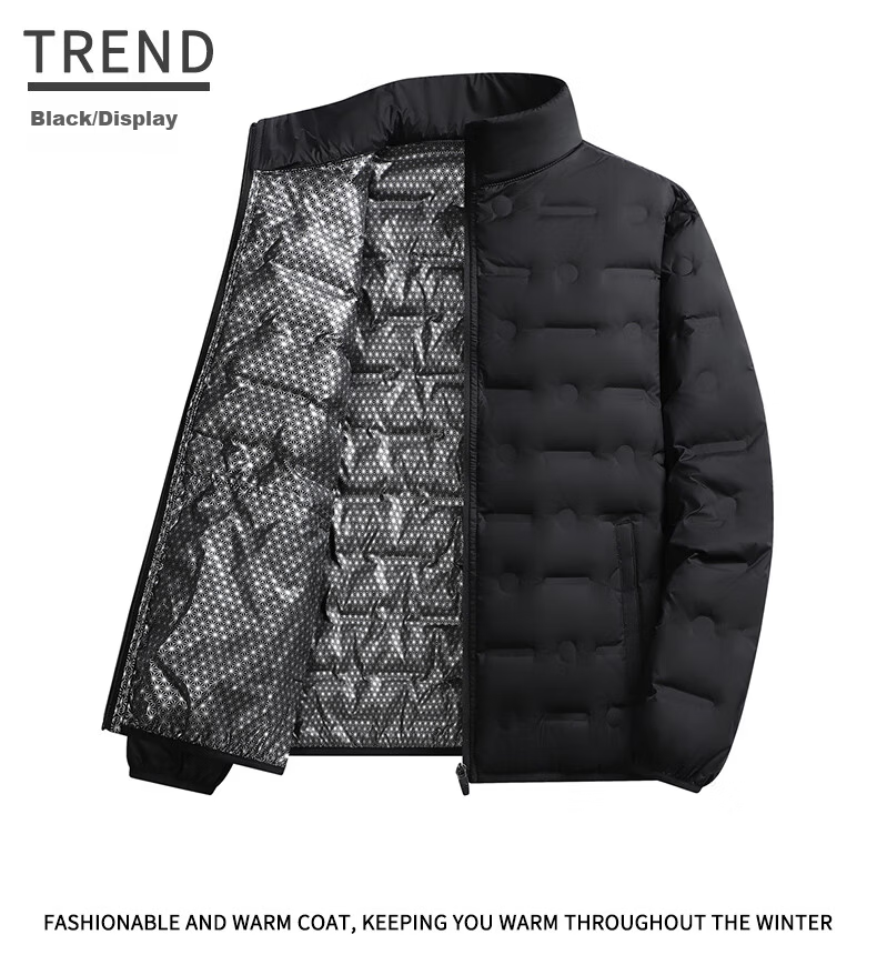 ROMON Men's Down Jacket Winter Trendy Casual Comfortable Warm Stand Collar Coat Black M 7918 16