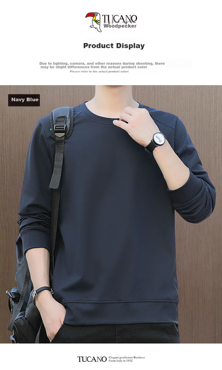 TUCANO Men's Sweatshirt Spring Autumn Long Sleeve T-Shirt Base Layer Crew Neck Pullover Casual Jacket Navy Blue L 5