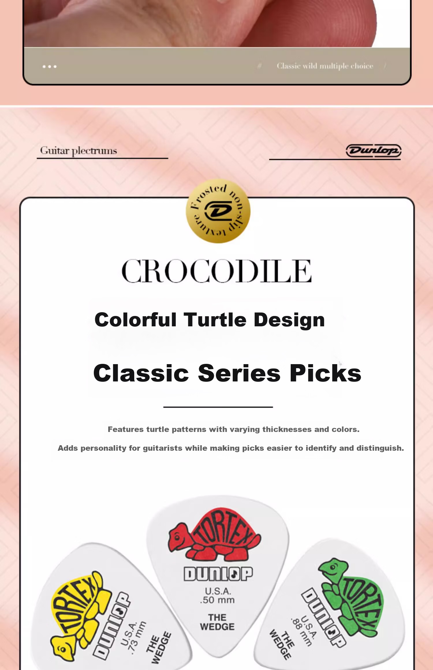 DUNLOP Colored Little Turtle Guitar Picks, Acoustic Folk String Skimming Quick Play, 424R Series, 6 Picks with Varying Thickness 8